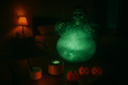 Halloween Mini LED Pumpkin Light Fogger Water Fountain Pond Fog Machine Atomizer