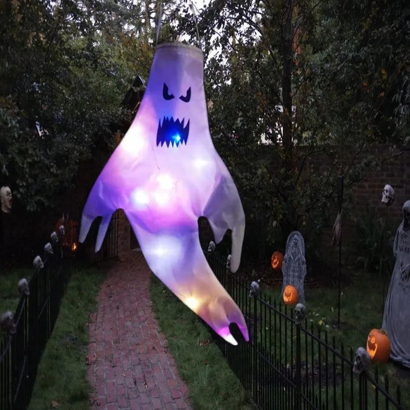 Halloween LED Large Outdoor Hanging Ghost Lights Halloween Party Decoration DIY Emoticons  Glow Ghost Lights Horror Props Bar